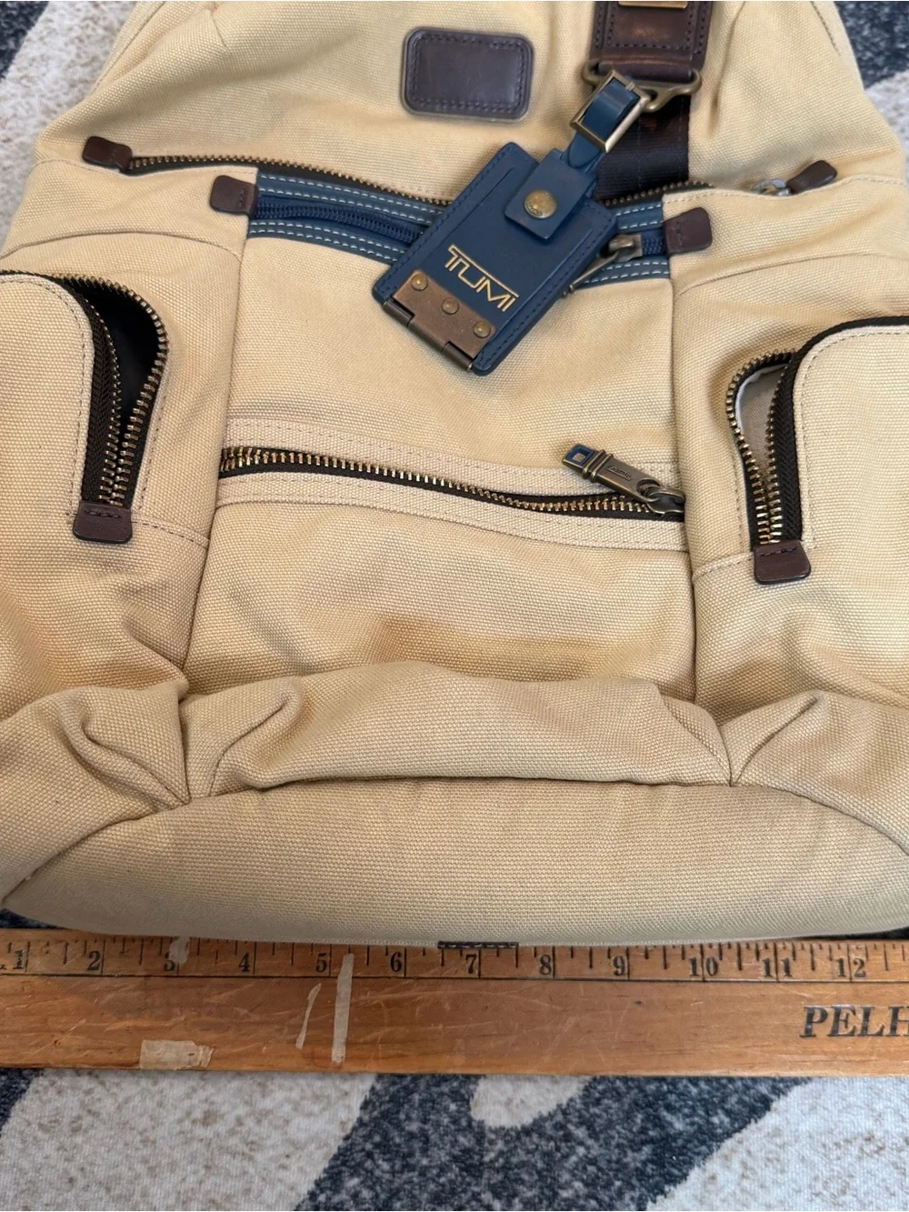 Tumi Alpha Bravo Knox Backpack Deluxe Khaki Canvas Leather